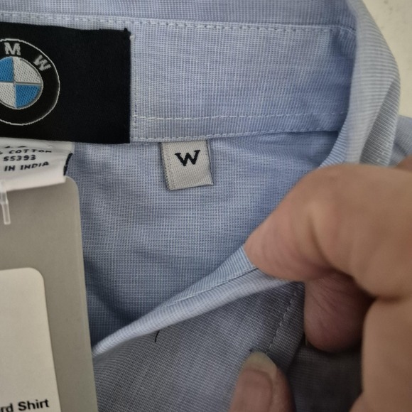 BMW Shirt Womens Large Blue Oxford Button Up Embroidered Logo Cotton Long Sleeve - Picture 4 of 8